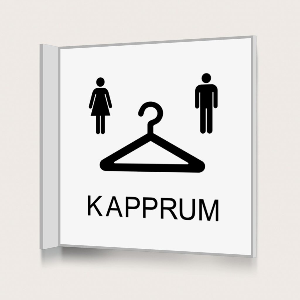 Flaggskylt Kapprum Dam och Herr Vit 150 x 150 mm