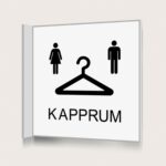 Flaggskylt Kapprum Dam och Herr Vit 150 x 150 mm
