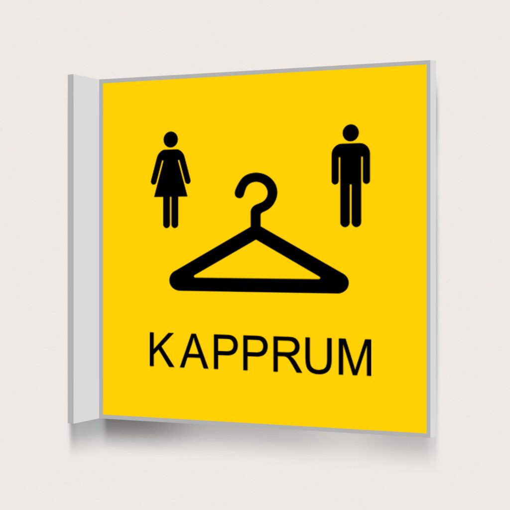 Flaggskylt Kapprum Dam och Herr Gul 150 x 150 mm