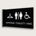 Flaggskylt Kapprum / Toalett / HWC Svart 295 x 180 mm