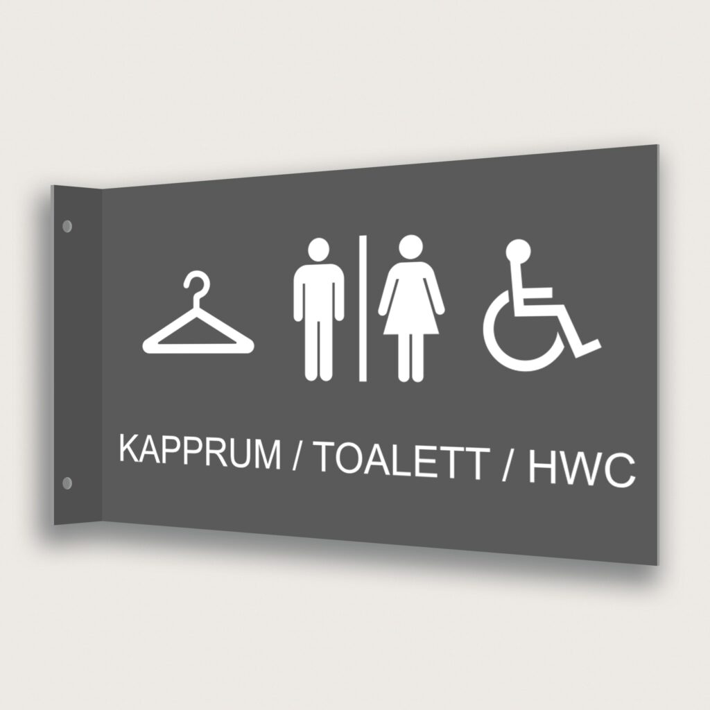 Flaggskylt Kapprum / Toalett / HWC Grå 295 x 180 mm