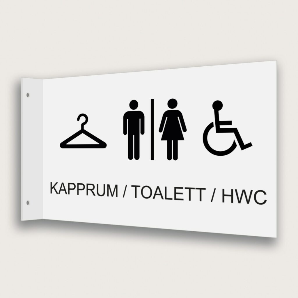 Flaggskylt Kapprum / Toalett / HWC Vit 295 x 180 mm