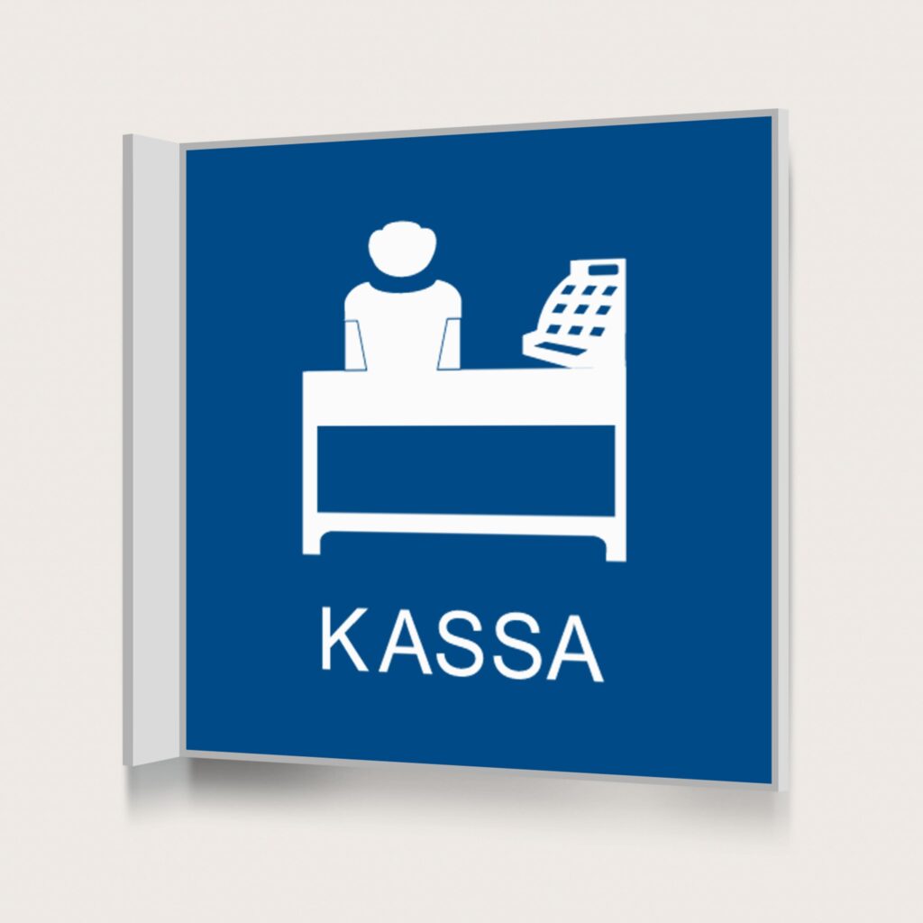 Flaggskylt Kassa Blå 150 x 150 mm