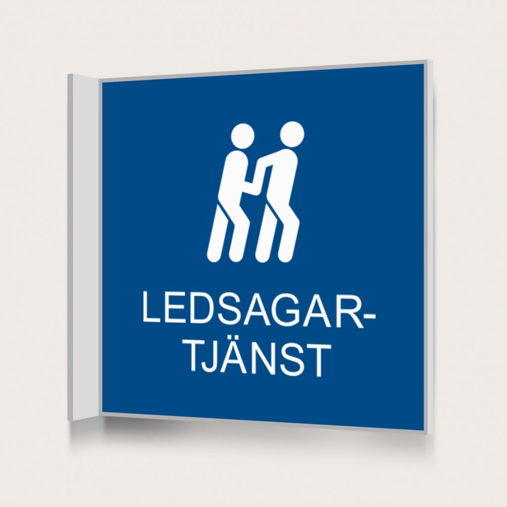 Flaggskylt Ledsagartjänst Blå 150 x 150 mm