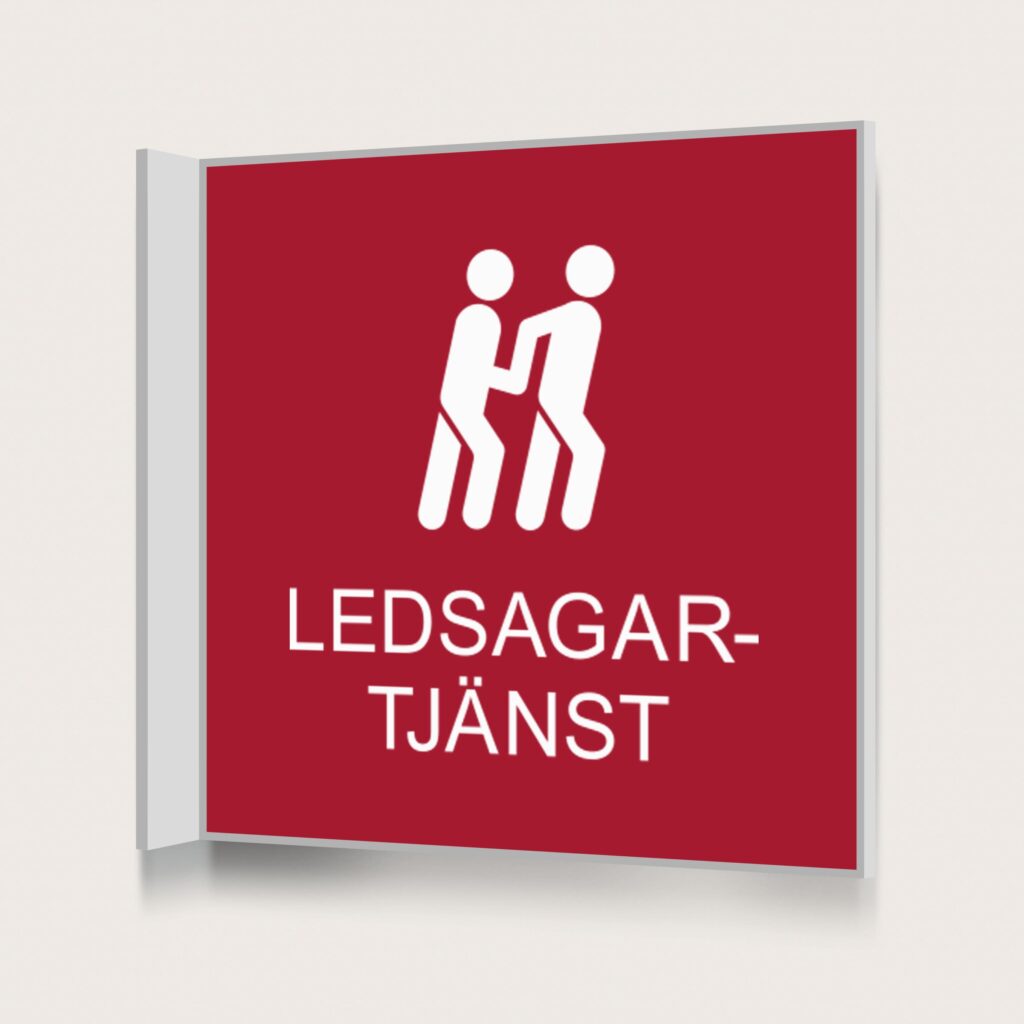 Flaggskylt Ledsagartjänst Röd 150 x 150 mm