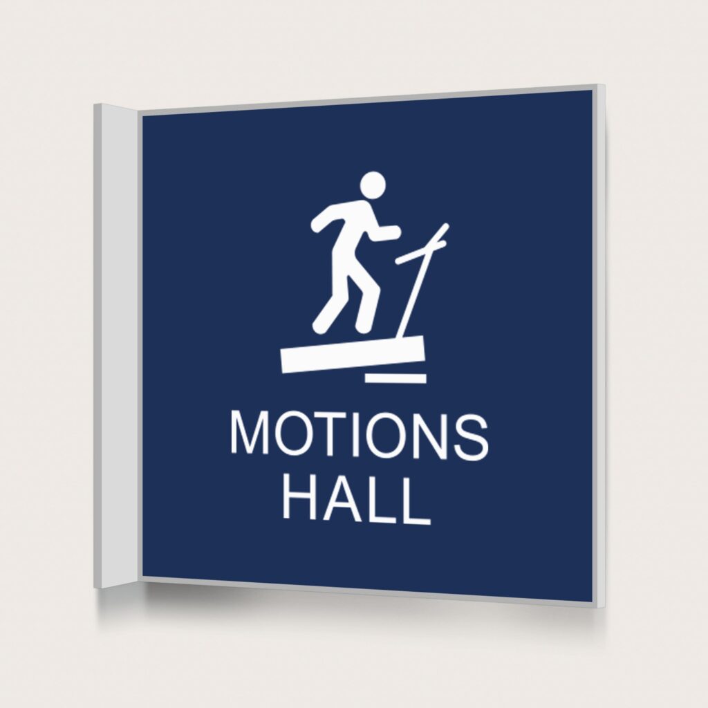 Flaggskylt Motionshall Mörkblå 150 x 150 mm
