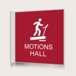 Flaggskylt Motionshall Röd 150 x 150 mm