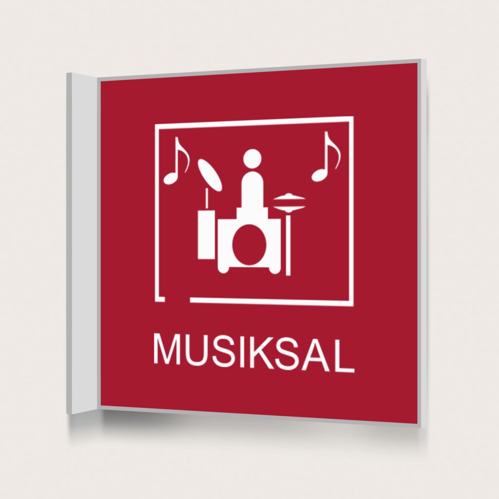 Flaggskylt Musiksal Röd 150 x 150 mm