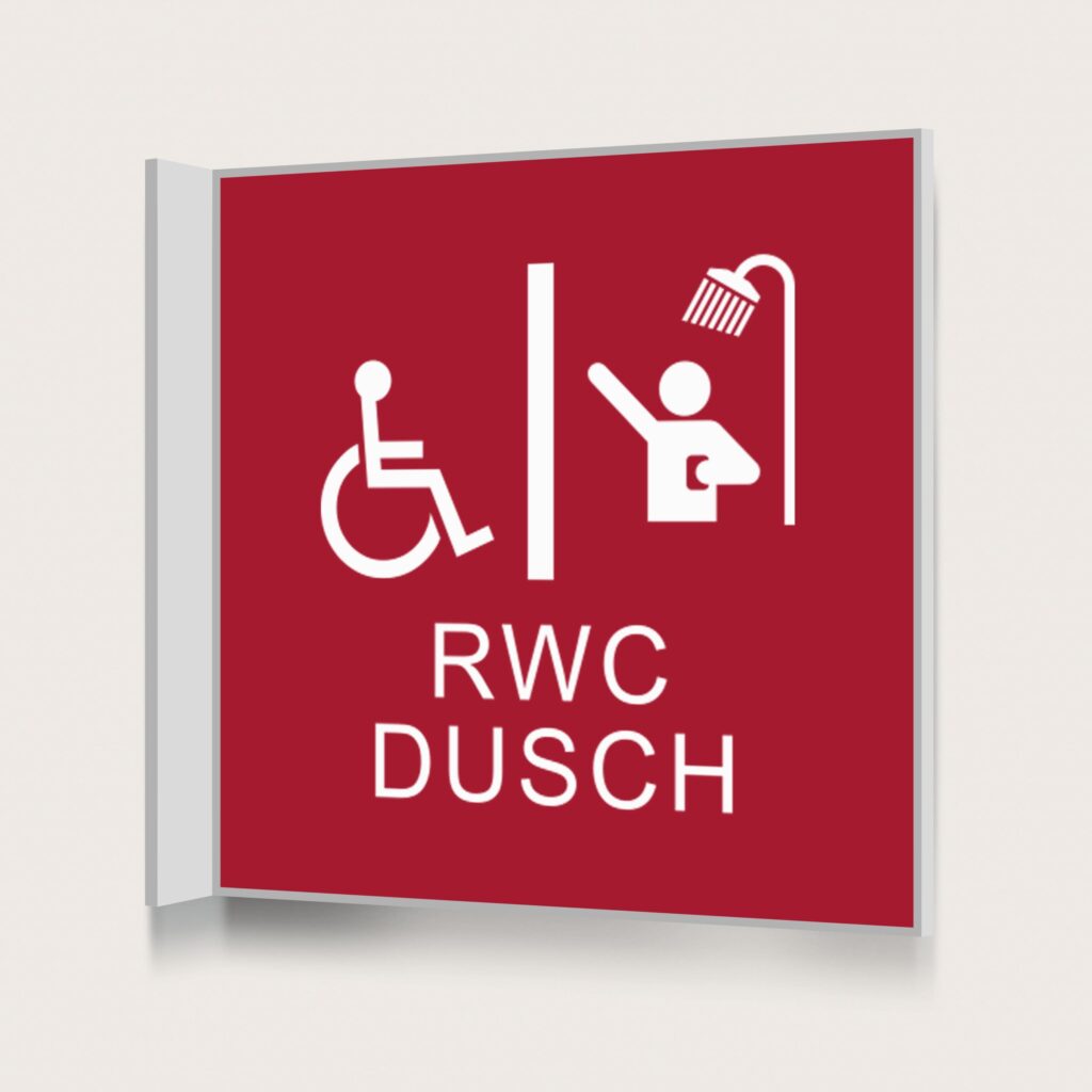 Flaggskylt RWC Dusch Röd 150 x 150 mm