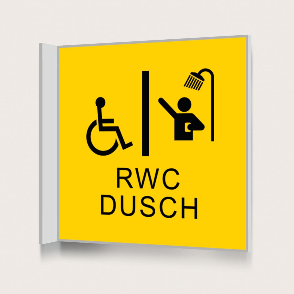 Flaggskylt RWC Dusch Gul 150 x 150 mm