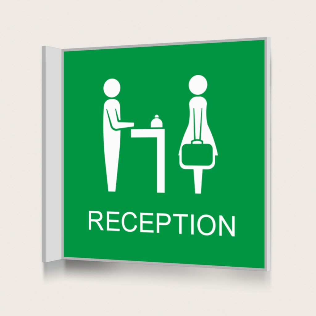 Flaggskylt Reception Grön 150 x 150 mm