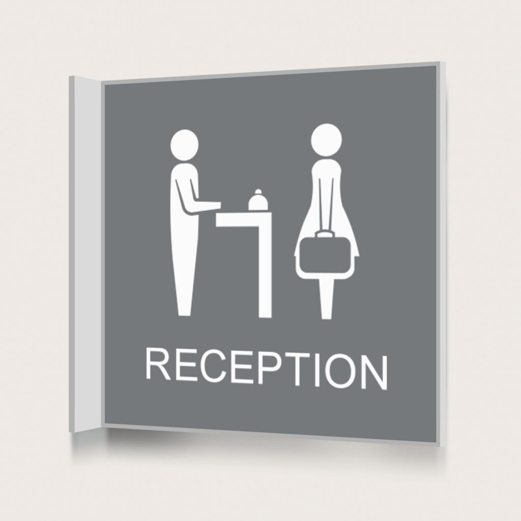 Flaggskylt Reception Grå 150 x 150 mm