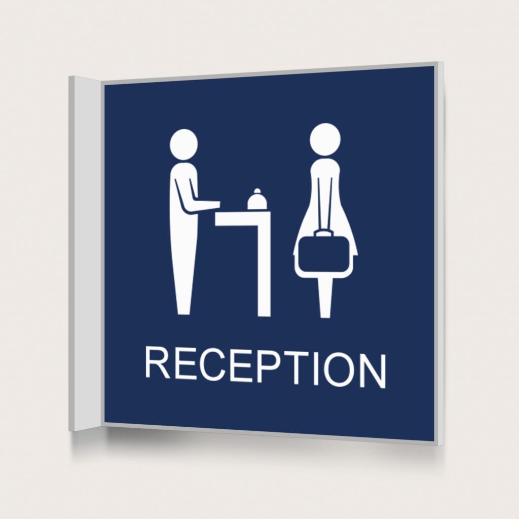 Flaggskylt Reception Mörkblå 150 x 150 mm