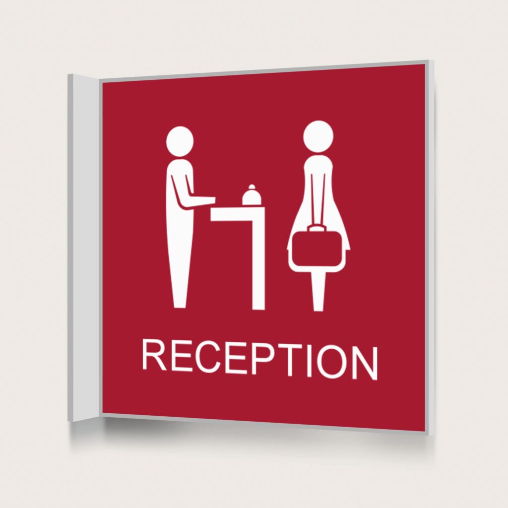 Flaggskylt Reception Röd 150 x 150 mm