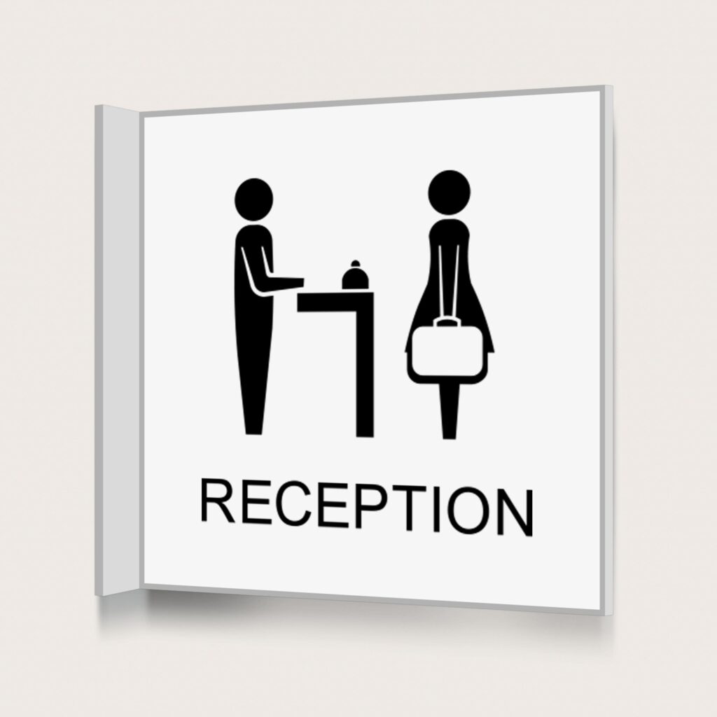 Flaggskylt Reception Vit 150 x 150 mm
