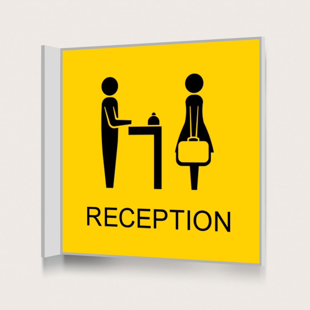 Flaggskylt Reception Gul 150 x 150 mm