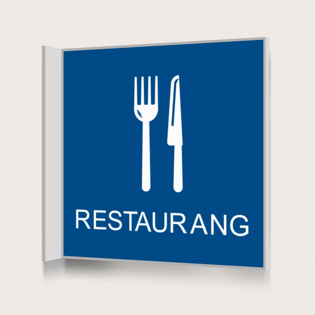 Flaggskylt Restaurang Blå 150 x 150 mm
