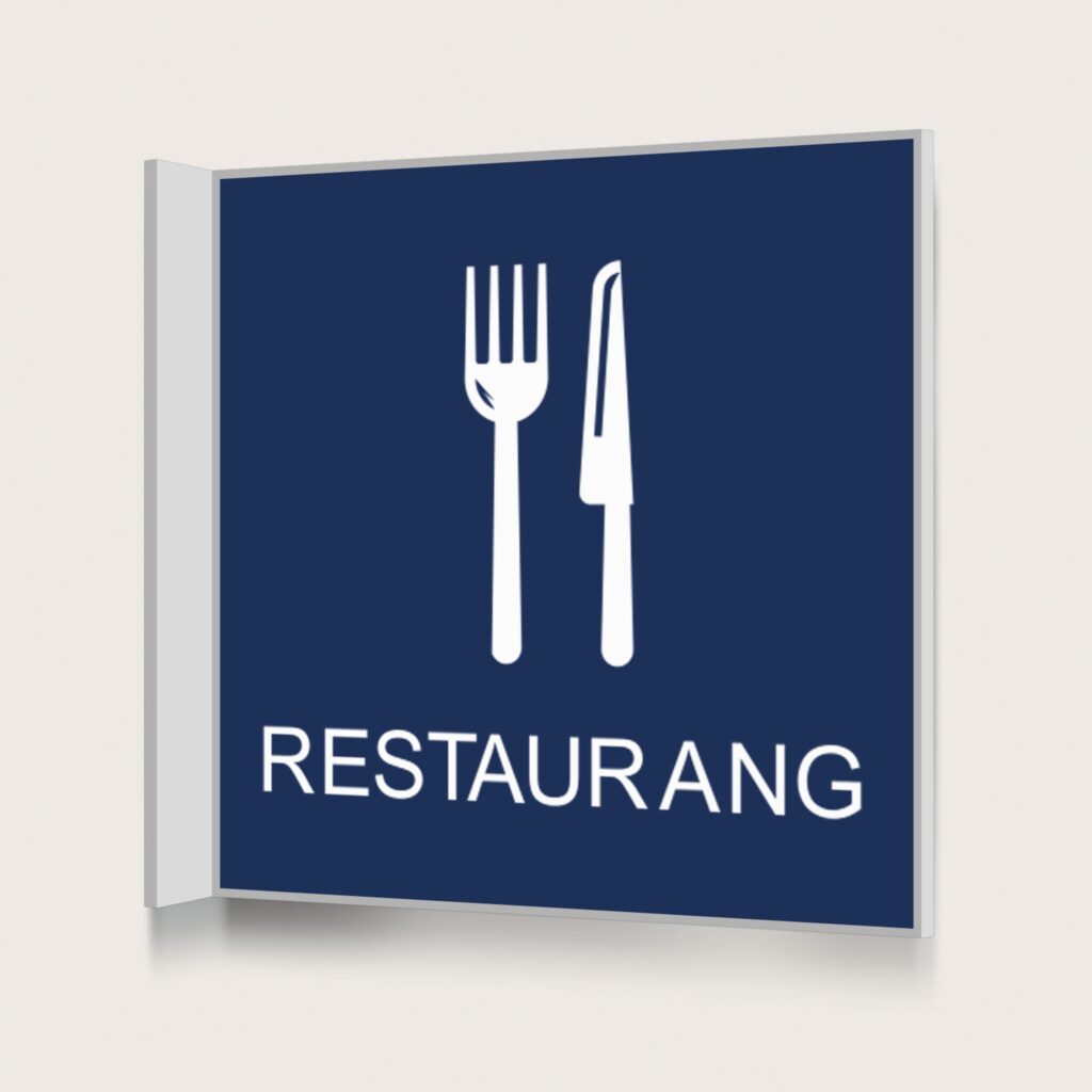 Flaggskylt Restaurang Mörkblå 150 x 150 mm