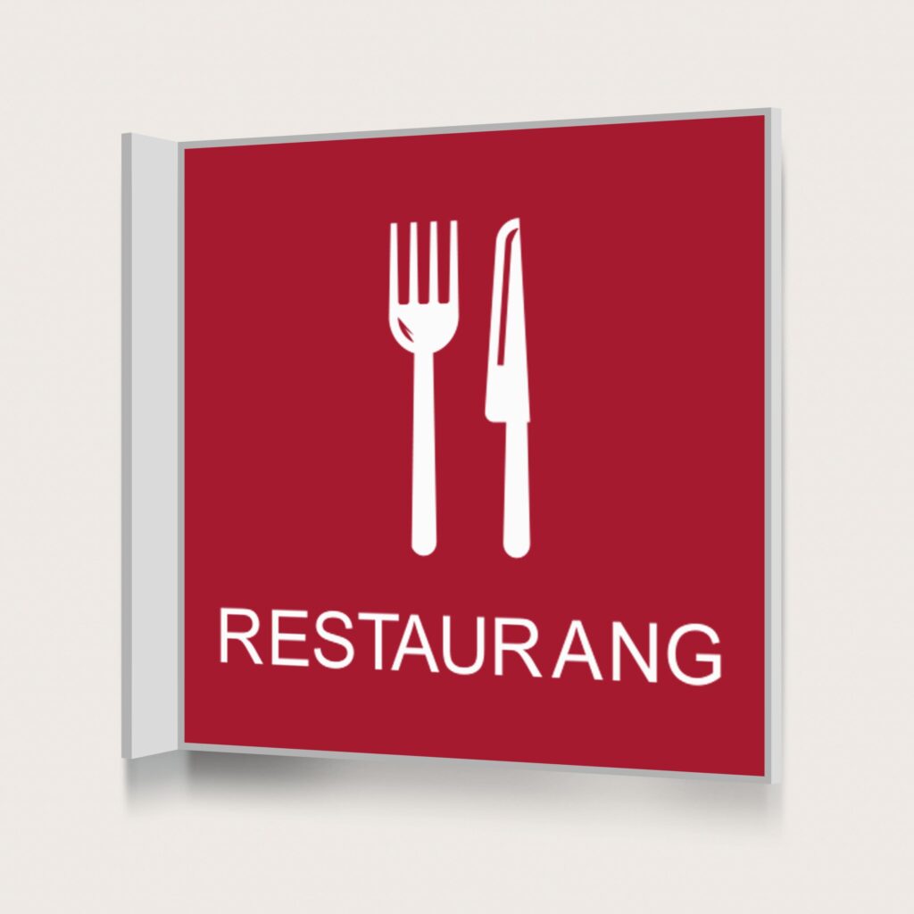 Flaggskylt Restaurang Röd 150 x 150 mm