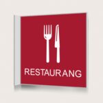 Flaggskylt Restaurang Röd 150 x 150 mm
