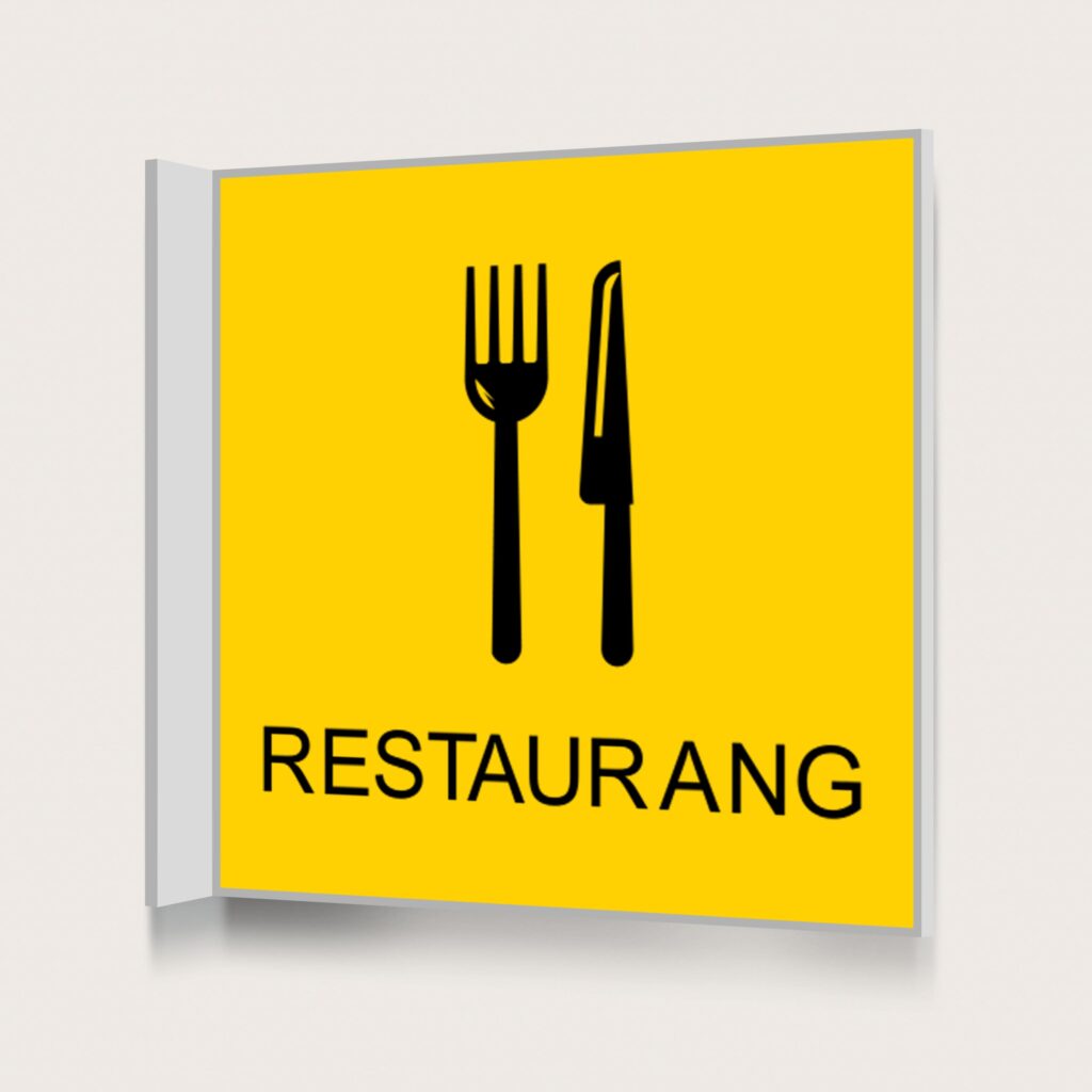 Flaggskylt Restaurang Gul 150 x 150 mm