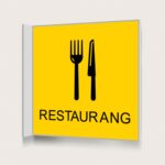 Flaggskylt Restaurang Gul 150 x 150 mm
