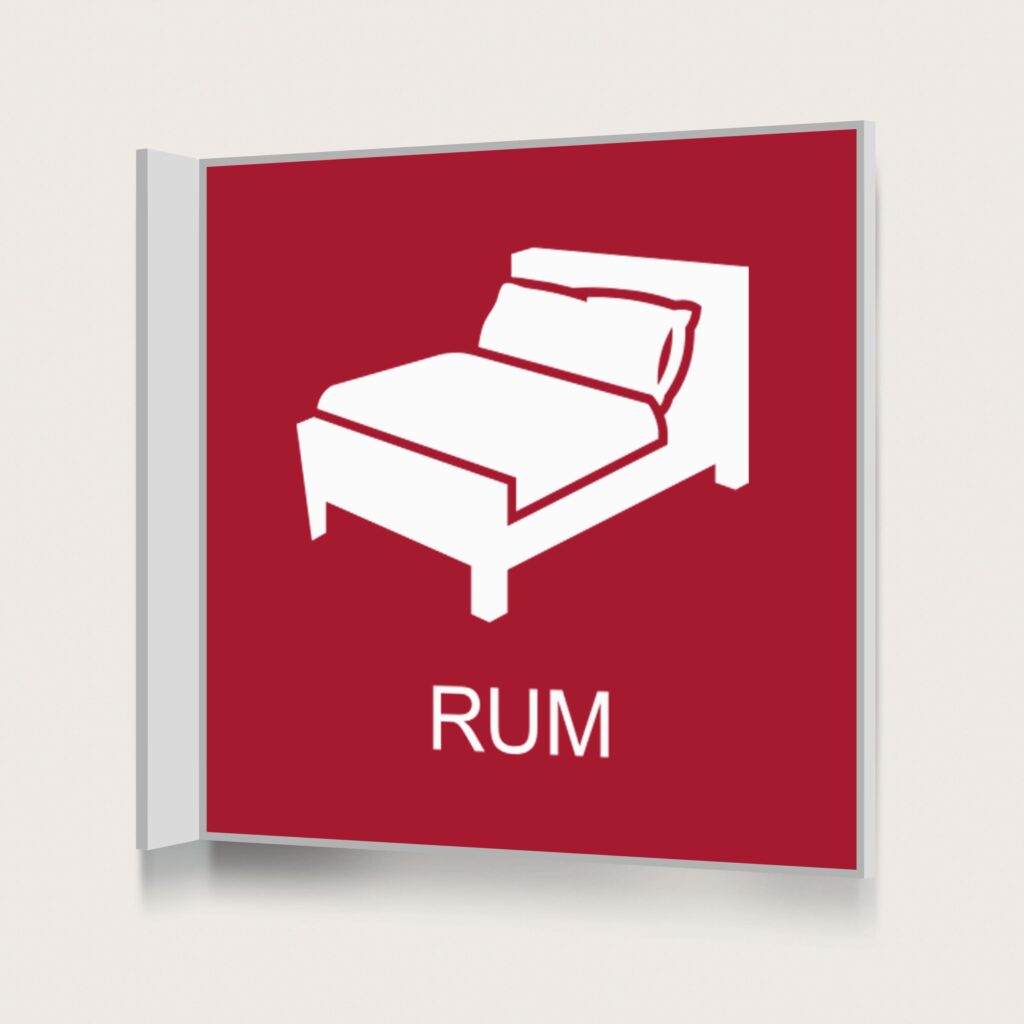 Flaggskylt Rum Röd 150 x 150 mm