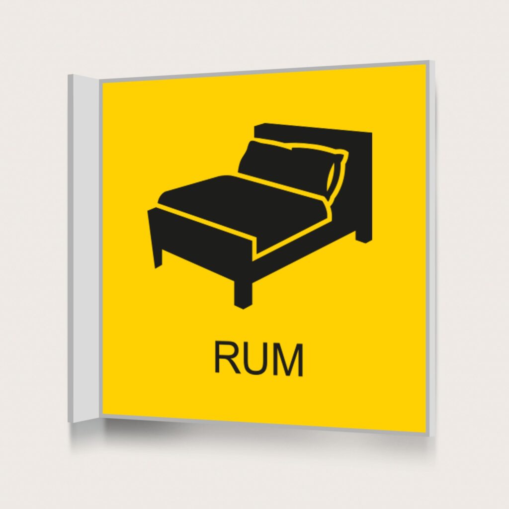 Flaggskylt Rum Gul 150 x 150 mm