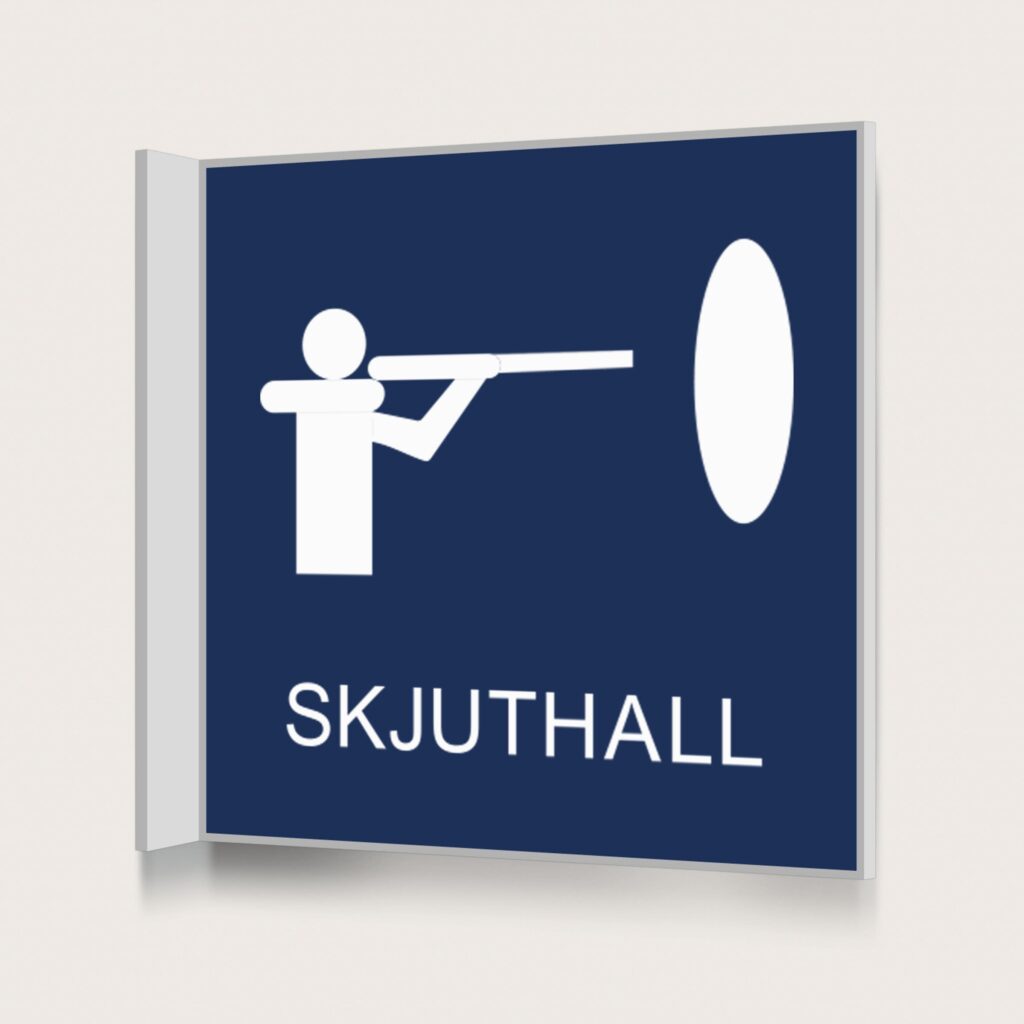 Flaggskylt Skjuthall Mörkblå 150 x 150 mm