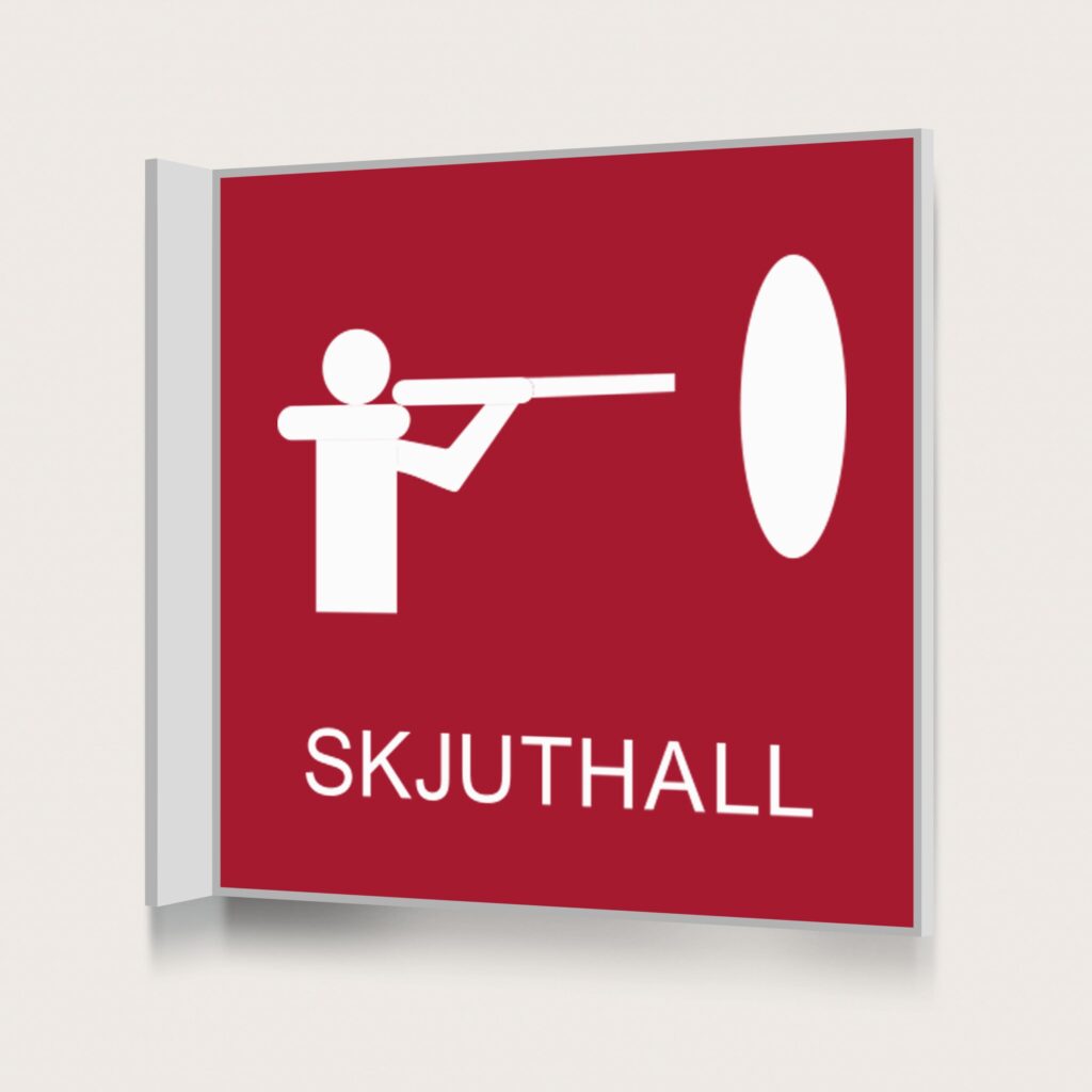 Flaggskylt Skjuthall Röd 150 x 150 mm