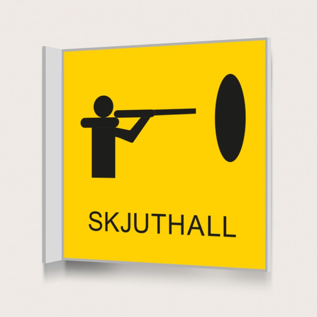 Flaggskylt Skjuthall Gul 150 x 150 mm