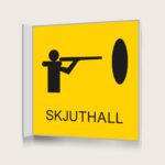 Flaggskylt Skjuthall Gul 150 x 150 mm