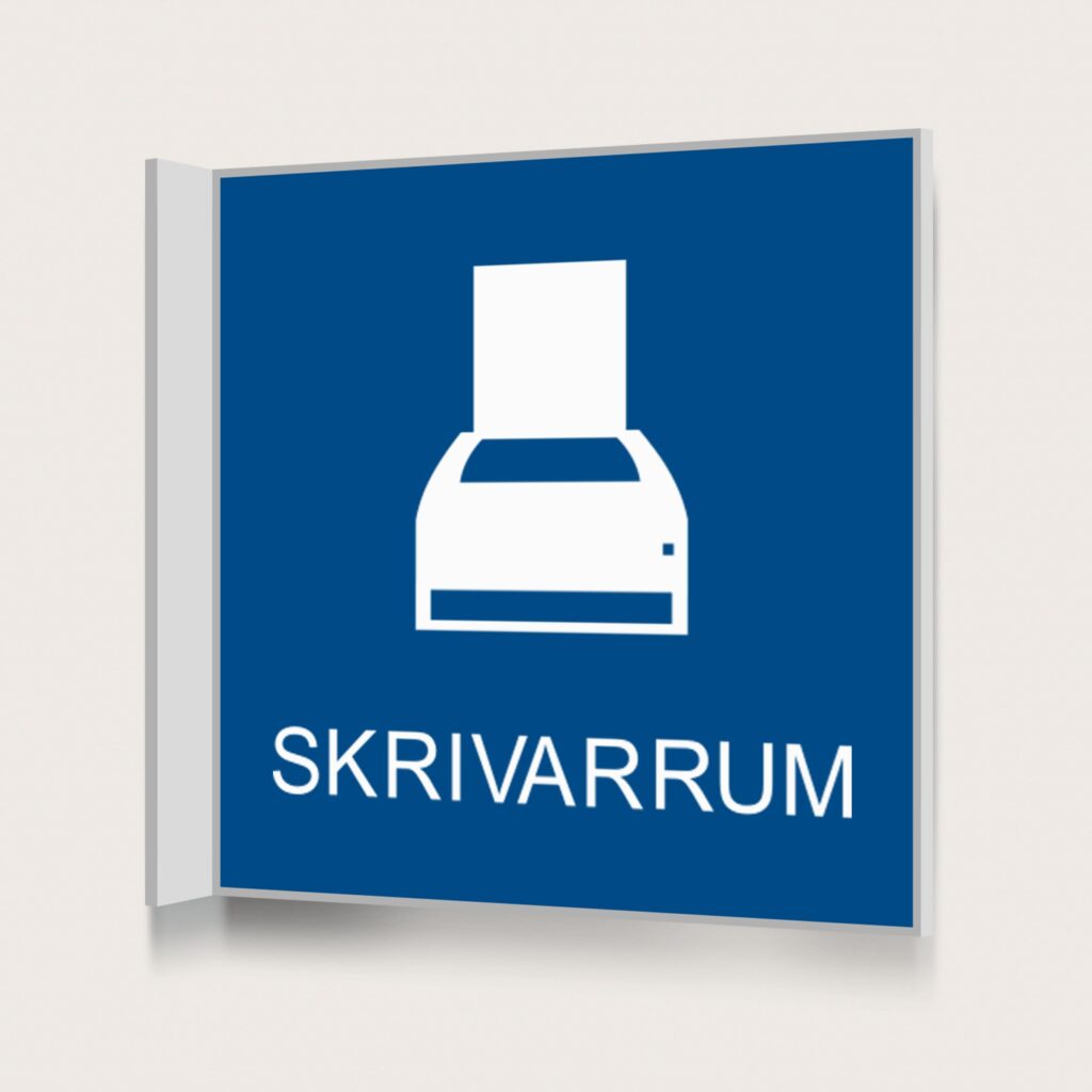 Flaggskylt Skrivarrum Blå 150 x 150 mm