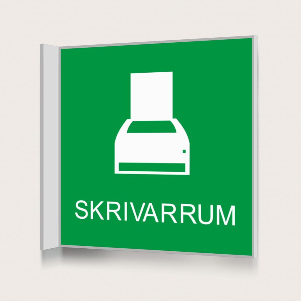 Flaggskylt Skrivarrum Grön 150 x 150 mm