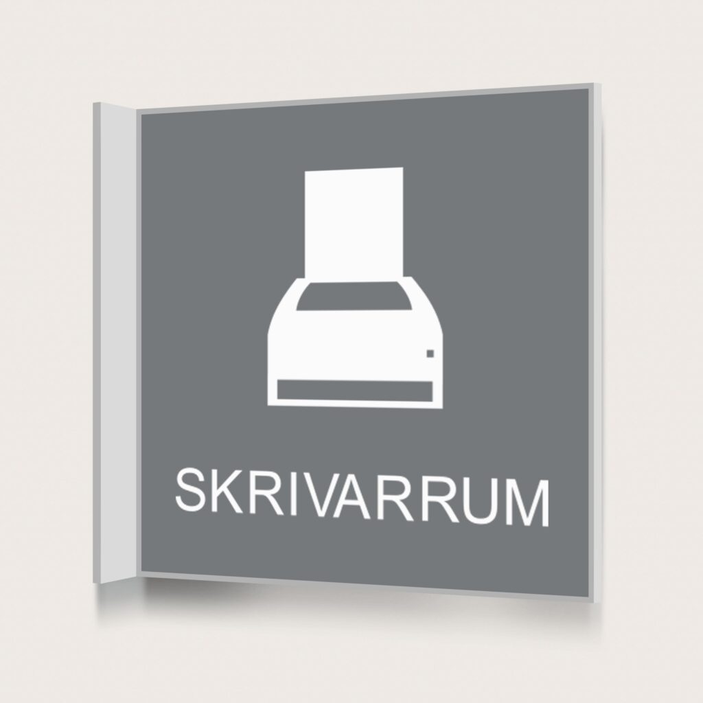 Flaggskylt Skrivarrum Grå 150 x 150 mm
