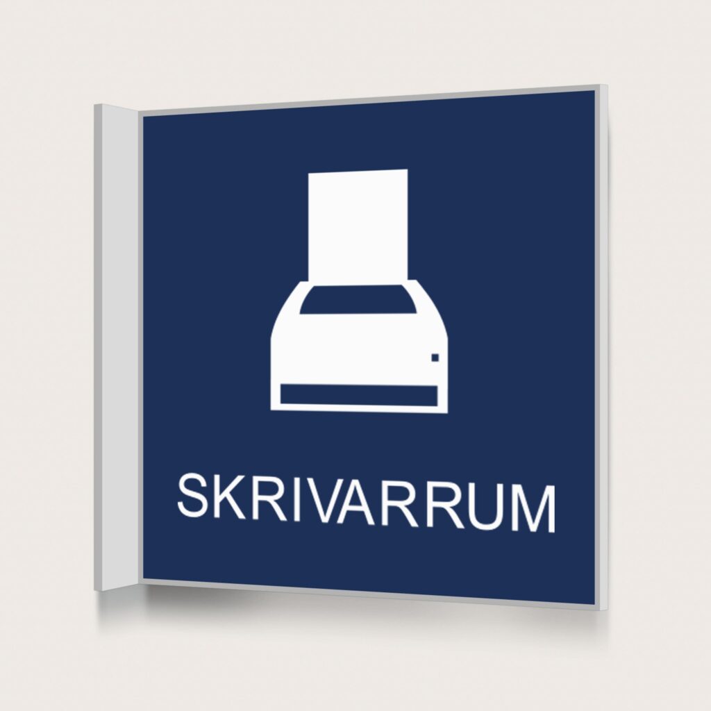 Flaggskylt Skrivarrum Mörkblå 150 x 150 mm