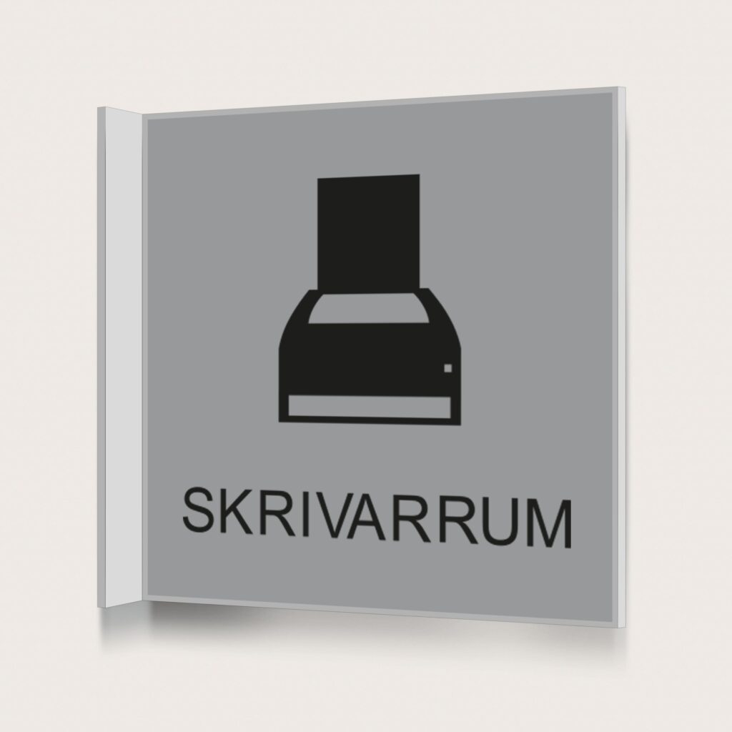 Flaggskylt Skrivarrum Silver 150 x 150 mm