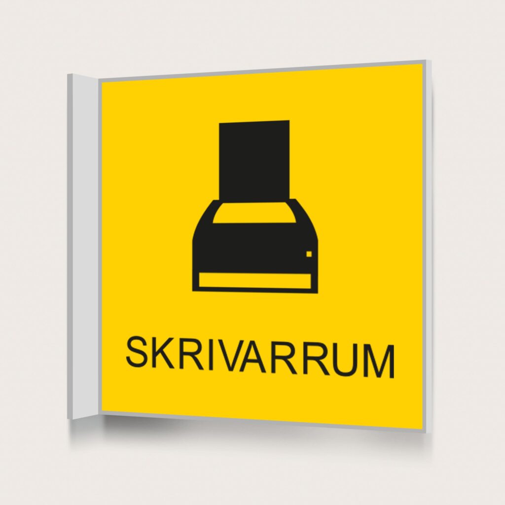 Flaggskylt Skrivarrum Gul 150 x 150 mm