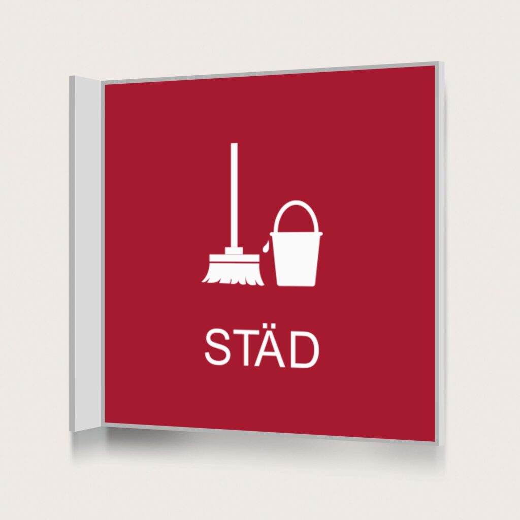 Flaggskylt Städ Röd 150 x 150 mm