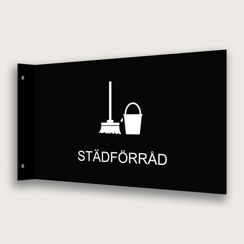 Flaggskylt Städförråd Svart 295 x 180 mm