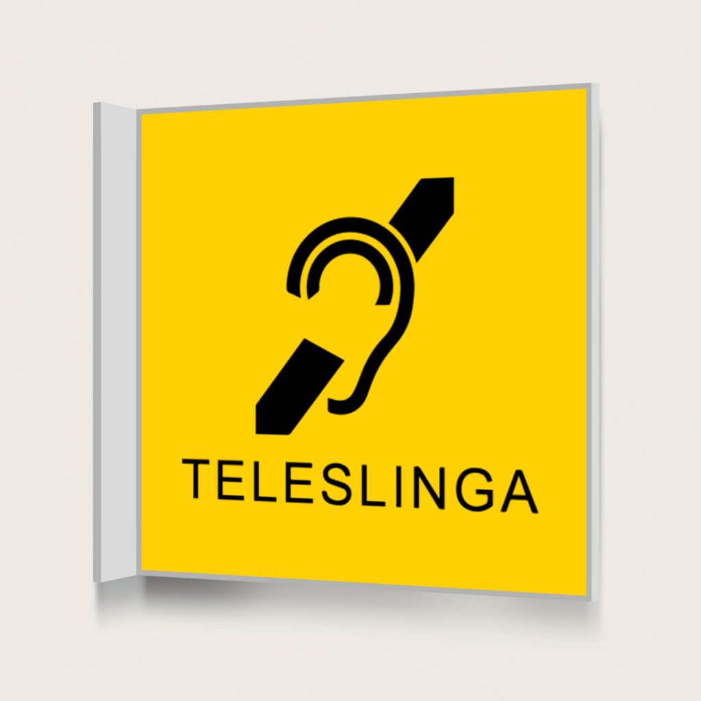 Flaggskylt Teleslinga Öra Gul 150 x 150 mm