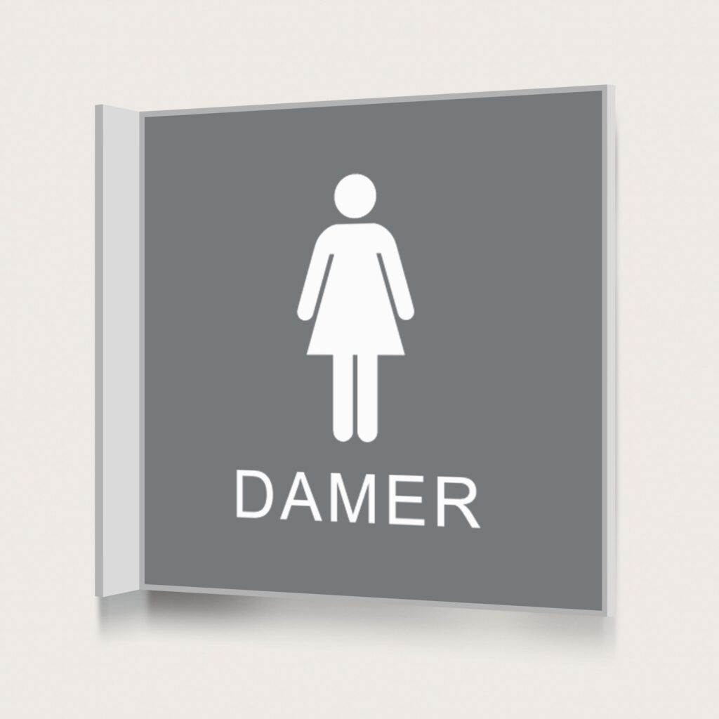 Flaggskylt Toalett Damer Grå 150 x 150 mm