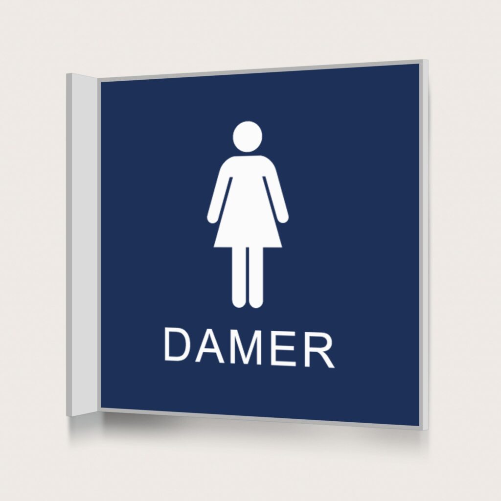 Flaggskylt Toalett Damer Mörkblå 150 x 150 mm