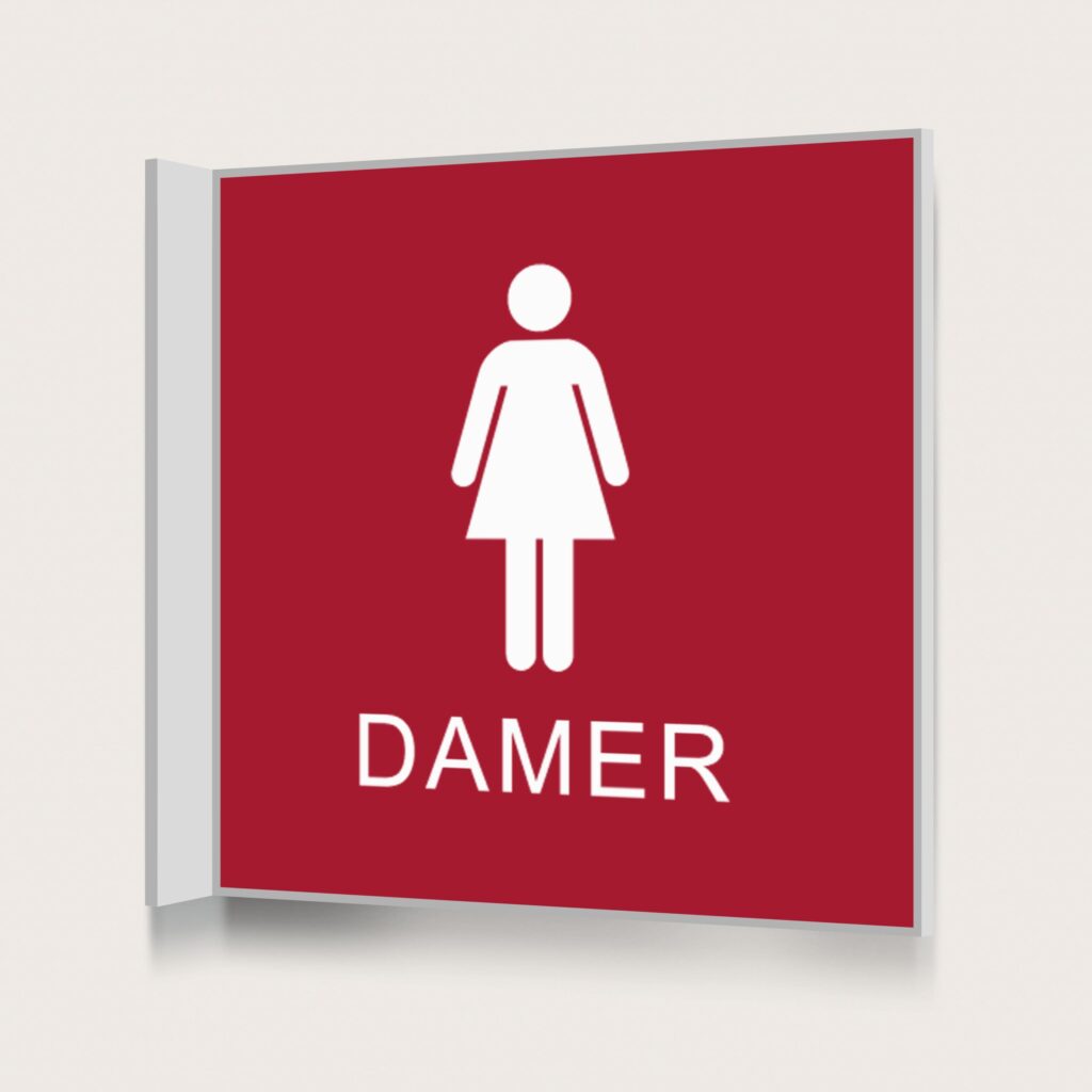 Flaggskylt Toalett Damer Röd 150 x 150 mm