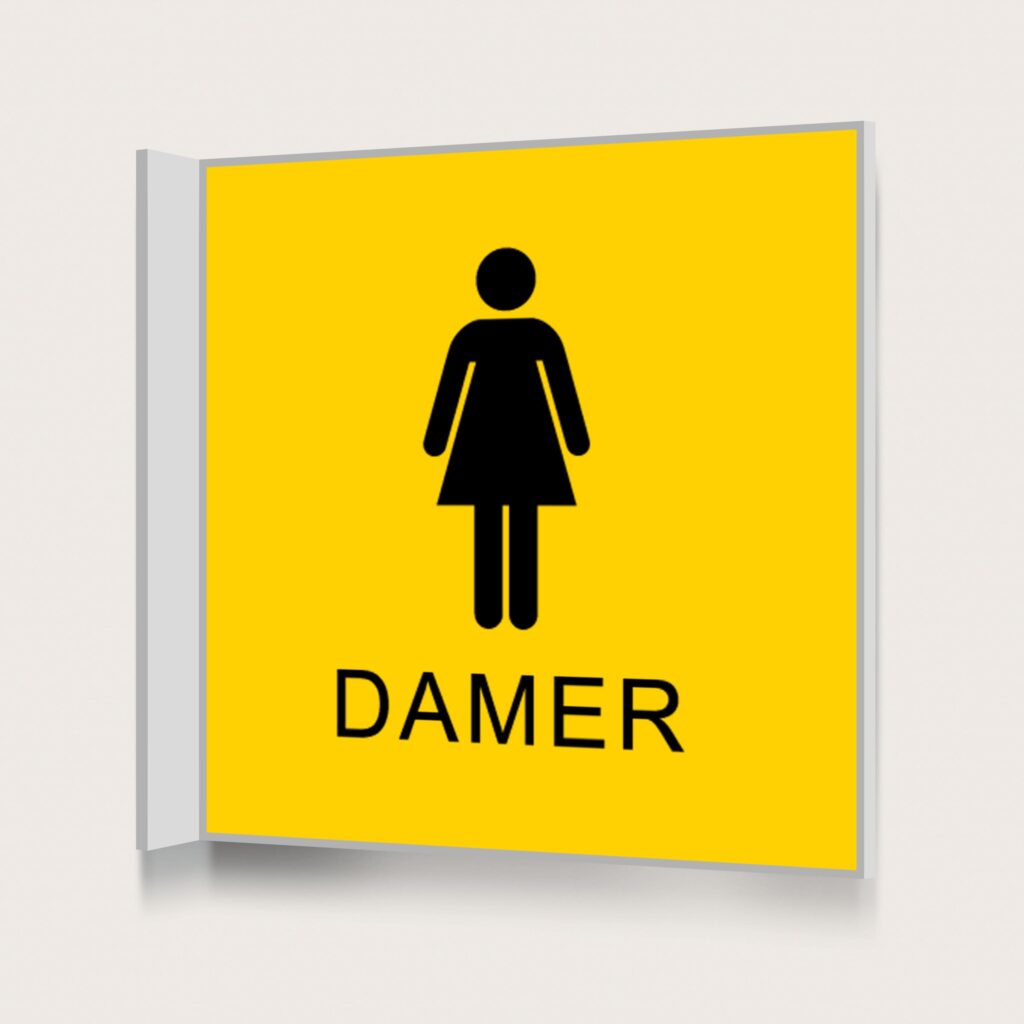Flaggskylt Toalett Damer Gul 150 x 150 mm
