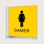 Flaggskylt Toalett Damer Gul 150 x 150 mm