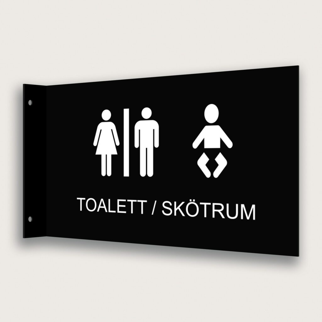 Flaggskylt Toalett/Skötrum Svart 295 x 180 mm