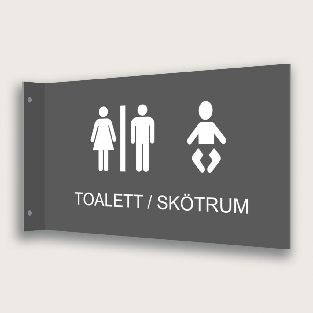 Flaggskylt Toalett/Skötrum Grå 295 x 180 mm