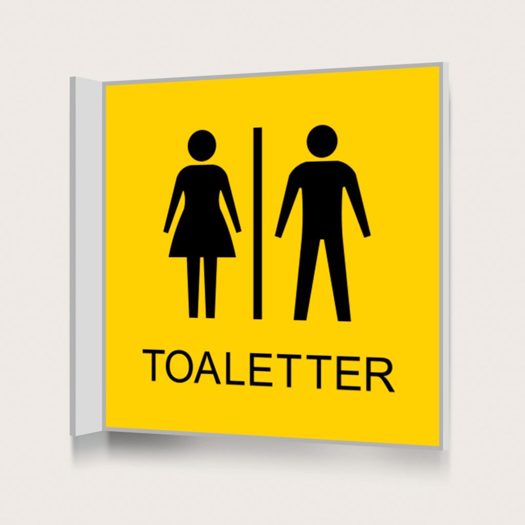 Flaggskylt Toaletter Gul 150 x 150 mm