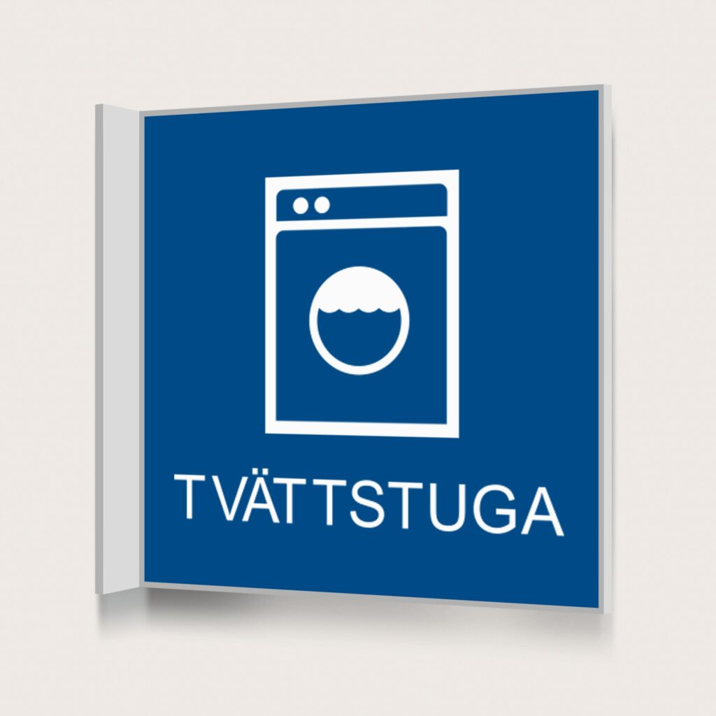 Flaggskylt Tvättstuga Blå 150 x 150 mm